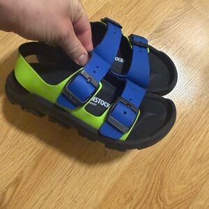 Birkenstock Kids Blue and Lime Two-Buckle Sandal